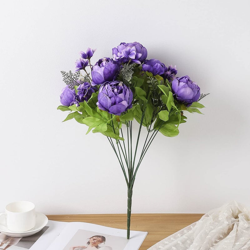 Duovlo Artificial Peony Silk Flowers Fake Flowers Vintage Wedding Home Decoration,Pack of 1 (Medium Purple) - Image 3
